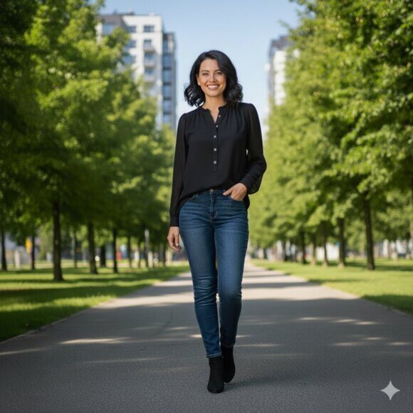 Aritzia Wilfred  Blouse 3/4 Length Sleeve Black Button Front Collared Size XXS - Picture 4 of 15